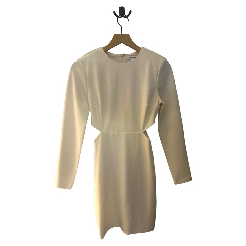 Express Cream Mini Dress Long Sleeve Cutout Cocktail Party Size‎ XS